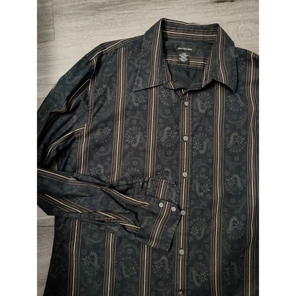 Calvin Klein vintage Y2K print men's long sleeve button shirt cotton XL